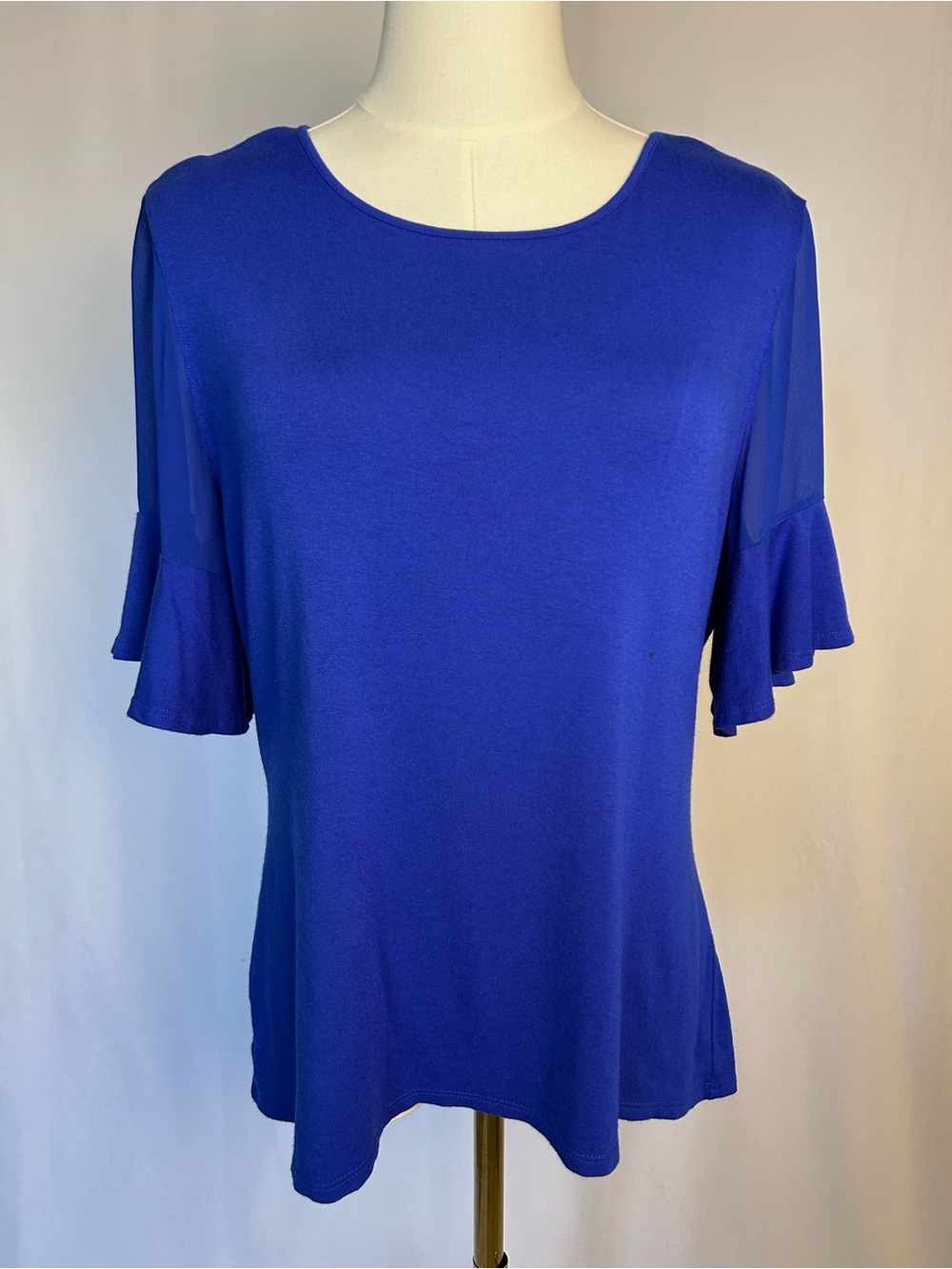 Cobalt Royal Blue Mixed Media Mesh Flutter Sleeve Vince Camuto Top M